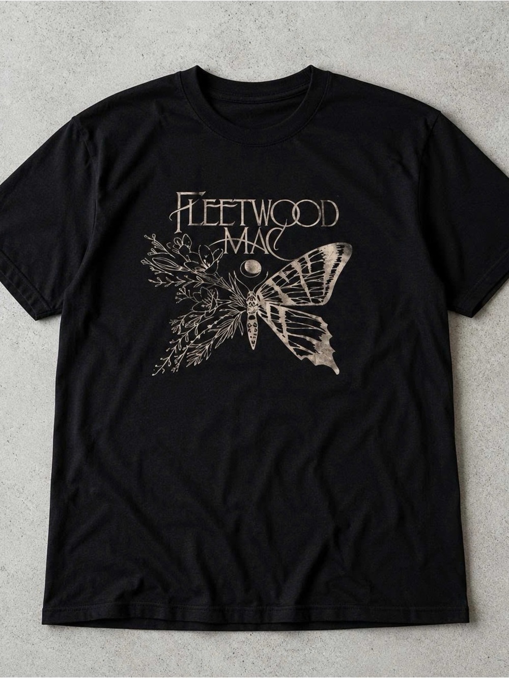 Fleetwood Mac Tee with Cream Butterfly Graphic